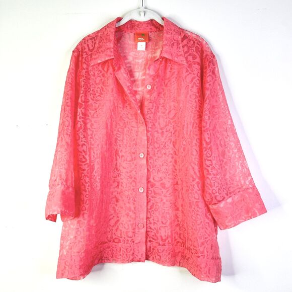 hearts of palm Tops - Hearts of Palm Top Women 18 Pink Coral Burnt Out Leopard Print Boho Twee NWOT